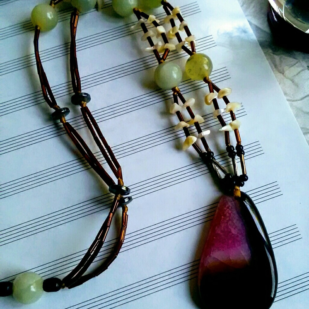 Large Agate Necklace, Handmade Gemstone Necklace